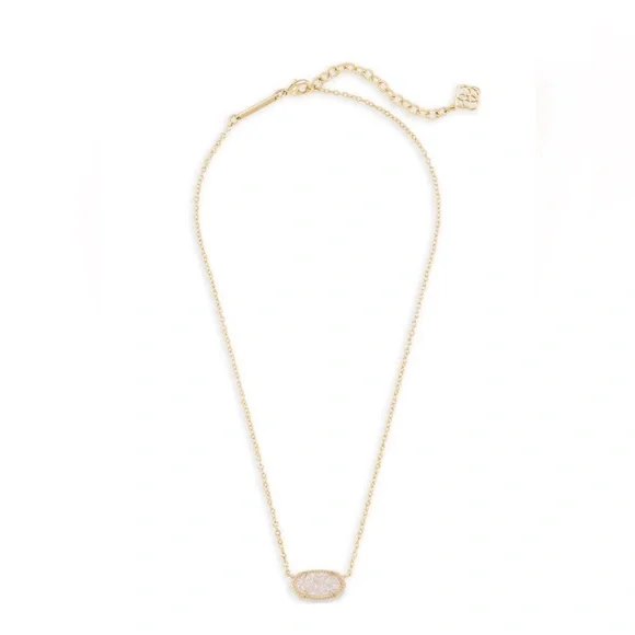 Kendra Scott Elisa White Iridescent Drusy Short Necklace‎ Gold Tone NEW - Picture 3 of 7